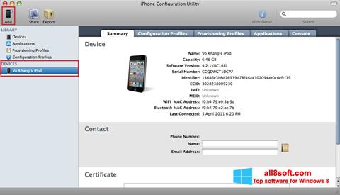 Petikan skrin iPhone Configuration Utility untuk Windows 8