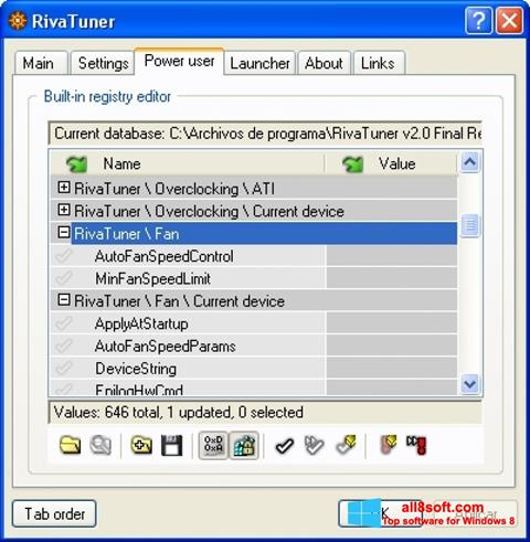 Petikan skrin RivaTuner untuk Windows 8
