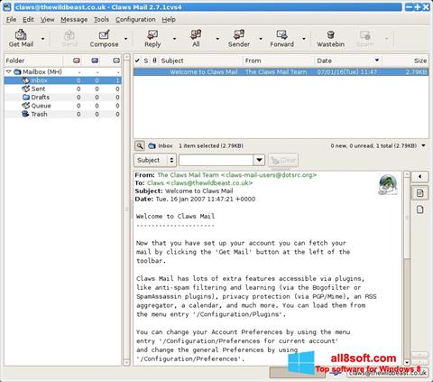 Petikan skrin Claws Mail untuk Windows 8