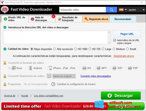 Petikan skrin Fast Video Downloader untuk Windows 8