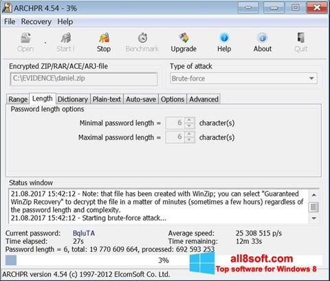 Petikan skrin Advanced Archive Password Recovery untuk Windows 8