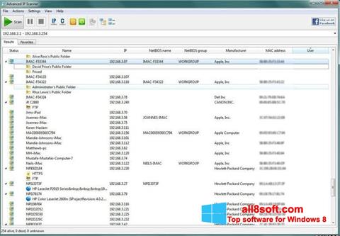 Petikan skrin Advanced IP Scanner untuk Windows 8