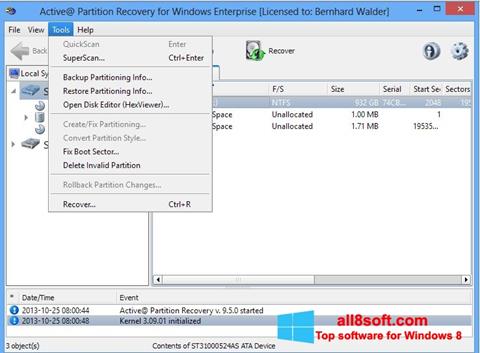Petikan skrin Active Partition Recovery untuk Windows 8