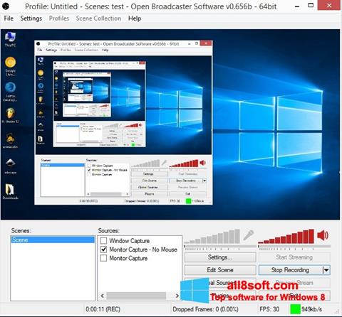 Petikan skrin Open Broadcaster Software untuk Windows 8