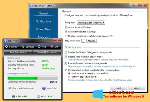 Petikan skrin BatteryCare untuk Windows 8