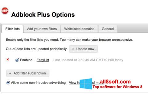 Petikan skrin Adblock Plus untuk Windows 8