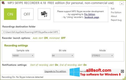 Petikan skrin MP3 Skype Recorder untuk Windows 8
