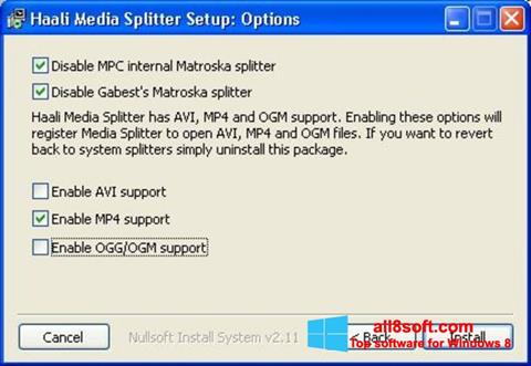 Petikan skrin Haali Media Splitter untuk Windows 8