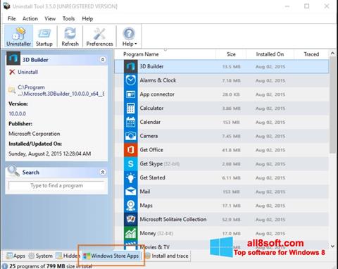Petikan skrin Uninstall Tool untuk Windows 8