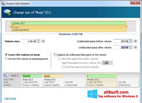 Petikan skrin Acronis Disk Director Suite untuk Windows 8