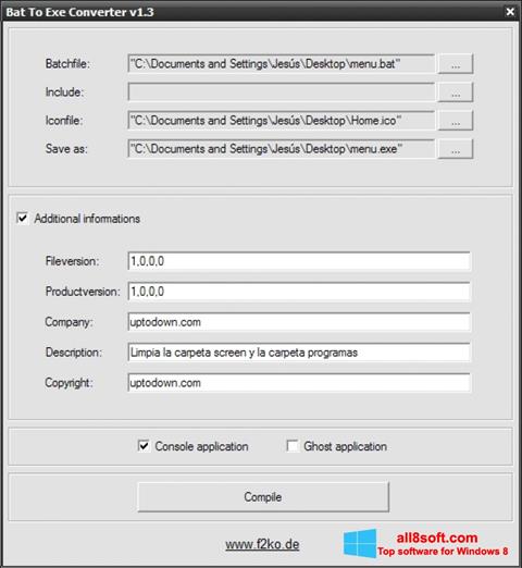 Petikan skrin Bat To Exe Converter untuk Windows 8