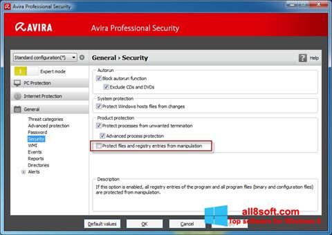 Petikan skrin Avira Professional Security untuk Windows 8