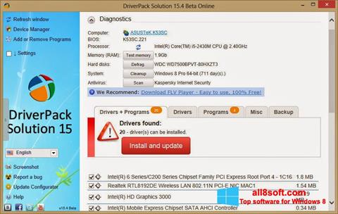 Petikan skrin DriverPack Solution Online untuk Windows 8