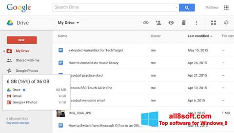 Petikan skrin Google Drive untuk Windows 8