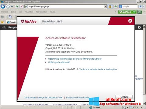 Petikan skrin McAfee SiteAdvisor untuk Windows 8