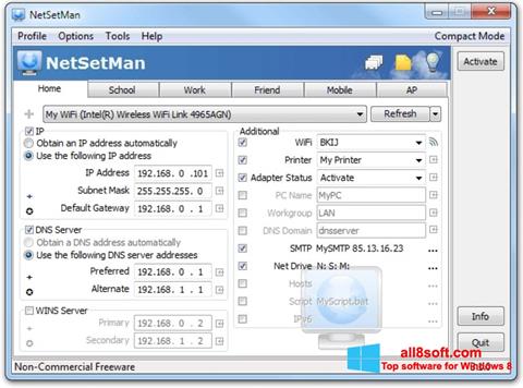 Petikan skrin NetSetMan untuk Windows 8