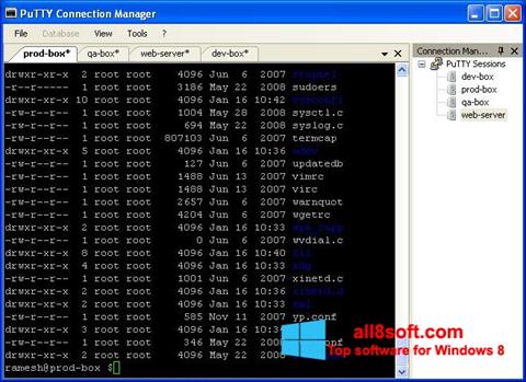 Petikan skrin PuTTY Connection Manager untuk Windows 8
