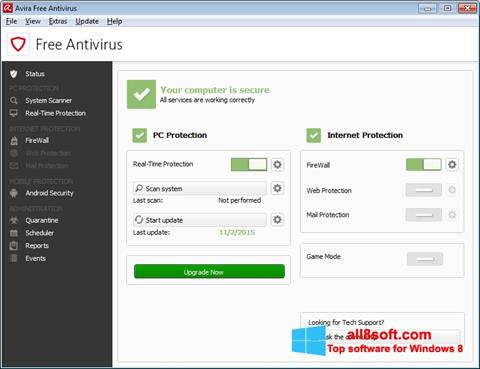 Petikan skrin Avira Free Antivirus untuk Windows 8