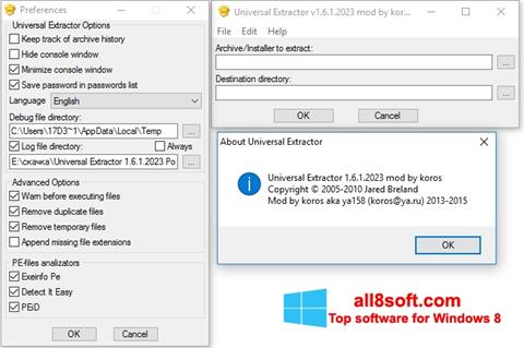 Petikan skrin Universal Extractor untuk Windows 8