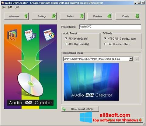 Petikan skrin Audio DVD Creator untuk Windows 8