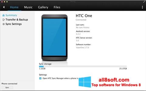 Petikan skrin HTC Sync untuk Windows 8