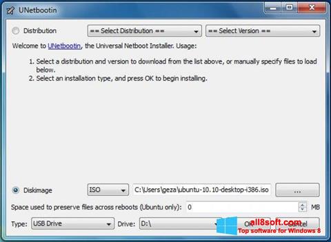 Petikan skrin UNetbootin untuk Windows 8