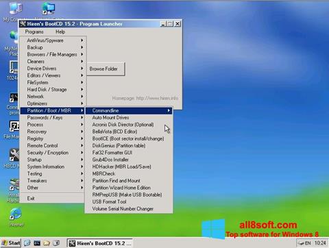 Petikan skrin Hirens Boot CD untuk Windows 8