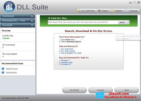 Petikan skrin DLL Suite untuk Windows 8