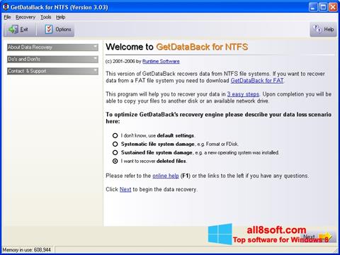 Petikan skrin GetDataBack untuk Windows 8