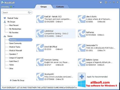 Petikan skrin RaidCall untuk Windows 8
