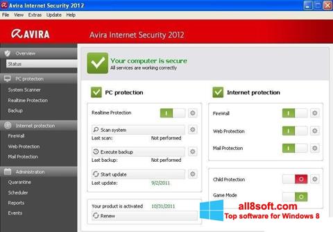 Petikan skrin Avira Internet Security untuk Windows 8
