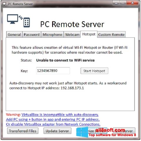 Petikan skrin PC Remote Server untuk Windows 8