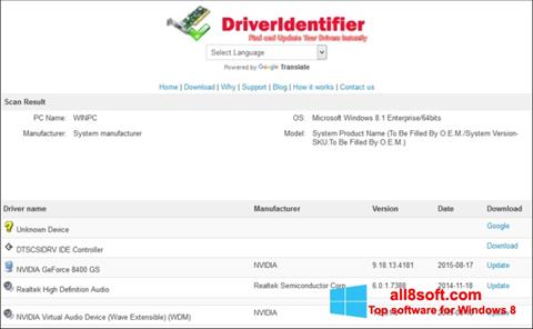 Petikan skrin Driver Identifier untuk Windows 8