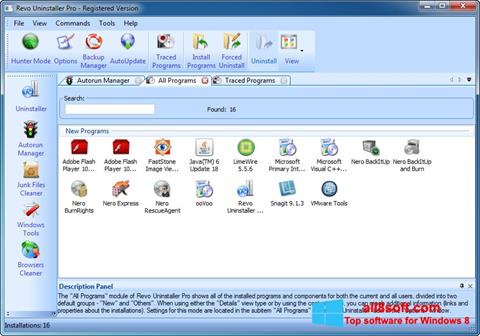 Petikan skrin Revo Uninstaller untuk Windows 8