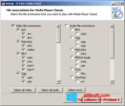 Petikan skrin K-Lite Codec Pack untuk Windows 8