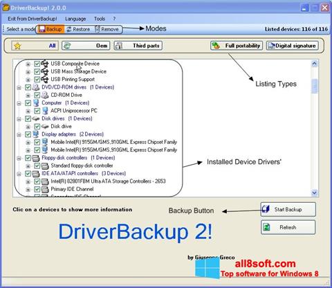 Petikan skrin Driver Backup untuk Windows 8