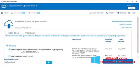 Petikan skrin Intel Driver Update Utility untuk Windows 8